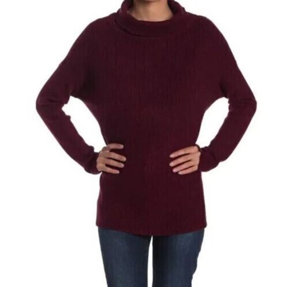 Devotion by Cyrus Women's Cowl Neck Ribbed Tunic Sweater in Ruby Port Medium - Picture 1 of 3